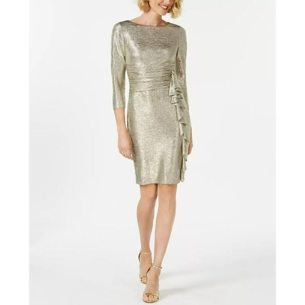Jessica‎ Howard Metallic Ruffle-Front Sheath Dress Size 12